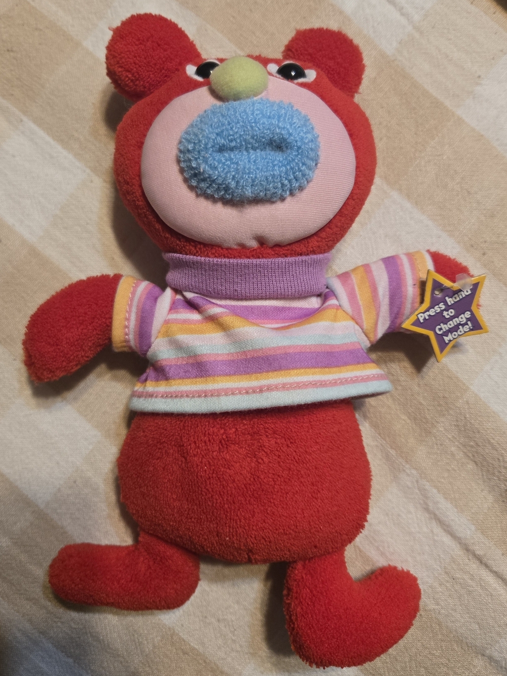 Plush Red Kids Toy with Striped Shirt -  Sing A Ma Jig By Mattel ..Works